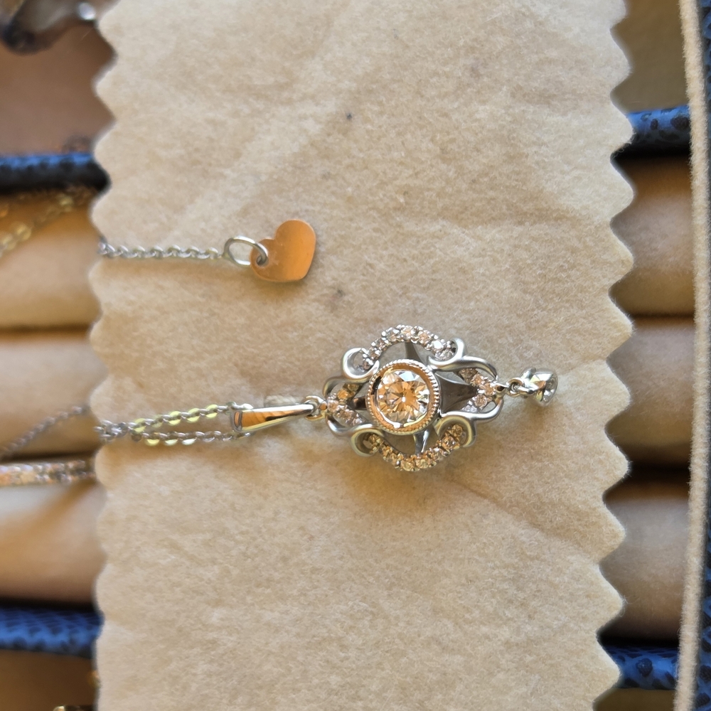 Elegant White Diamond Necklace With Heart Charm